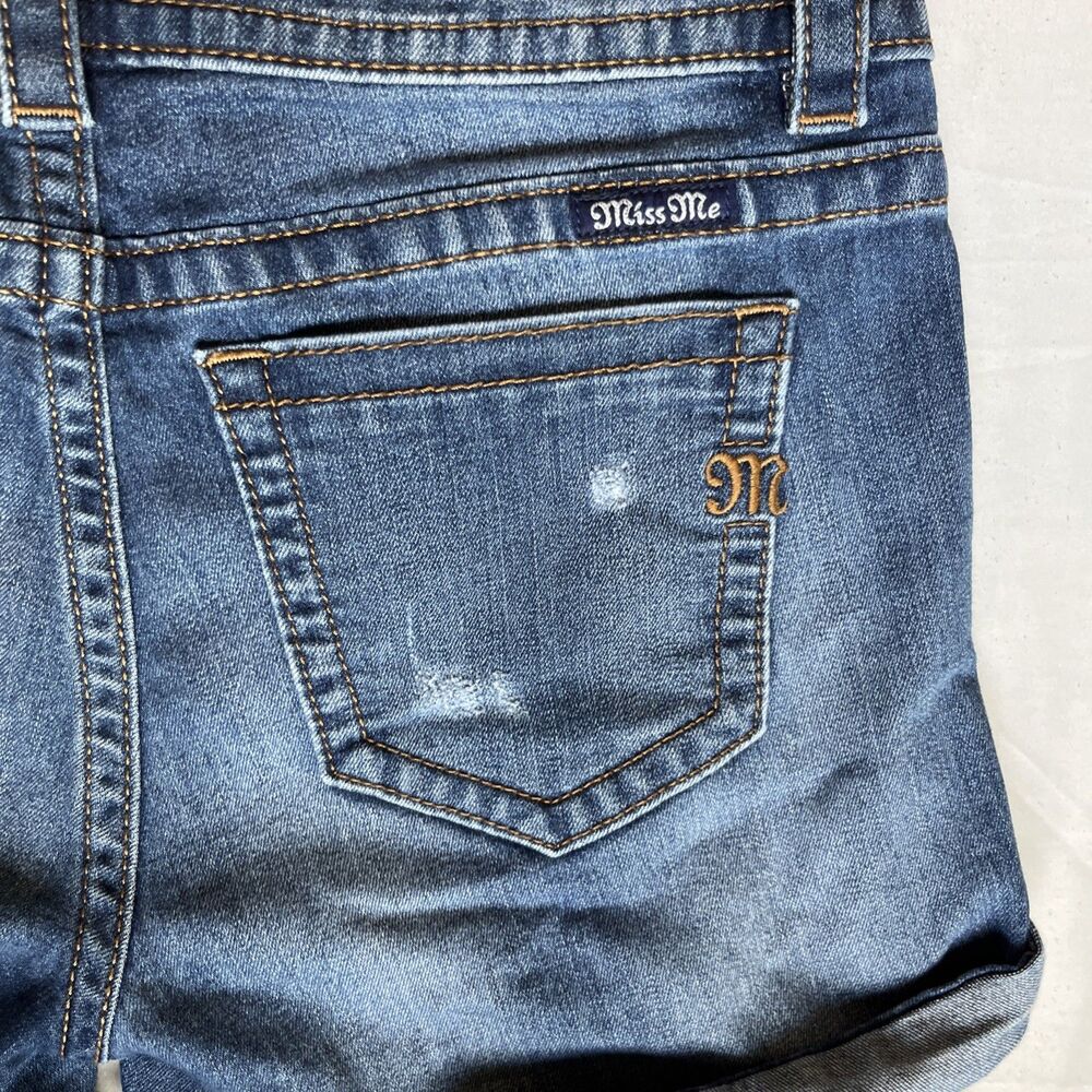 Miss Me Denim Shorts Women 29 Blue Medium Wash Mid Rise Y2K Distressed